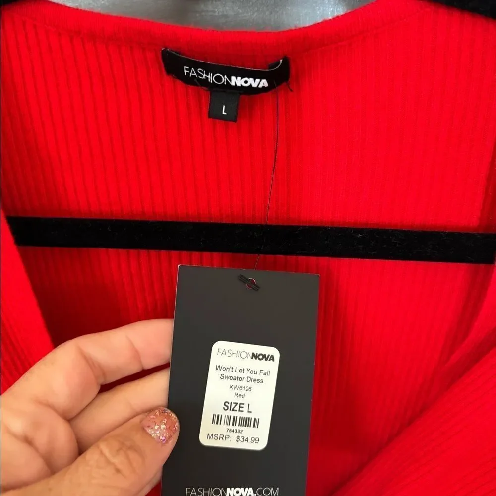 Elegant Apple Red Bodycon Sweater Dress by Fashionnova, NWT